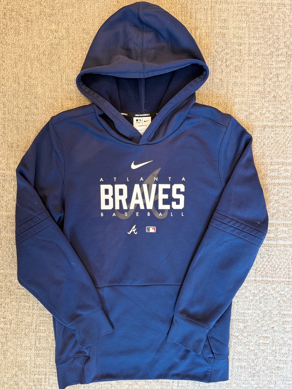 EUC Atlanta Braves kids Navy Pullover Hoodie L 14/16